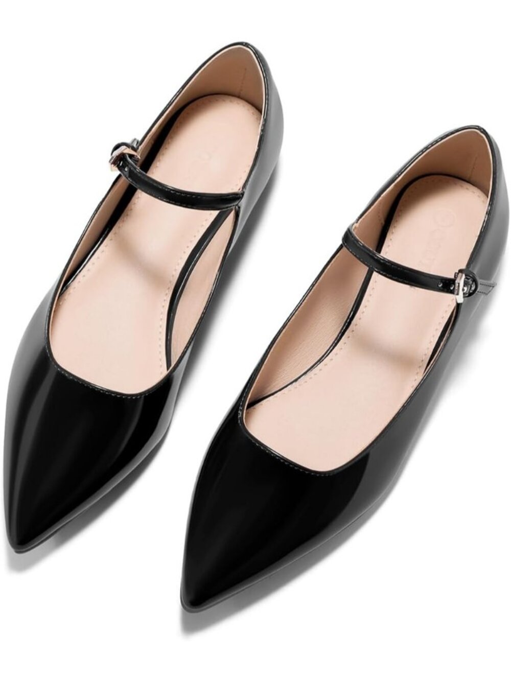 Women's Black Leather Mary Jane Flats Closed Pointed Toe Ballet Flats Work Shoes